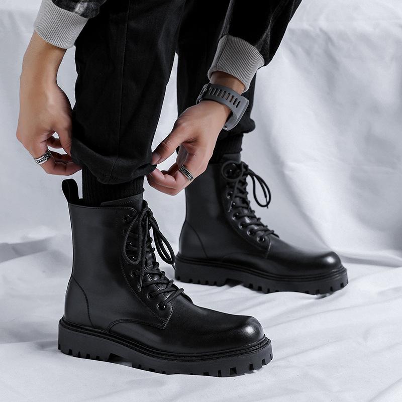 

Модные мужские роскошные модные ботинки из натуральной кожи черные белые туфли для сцены, ночного клуба, высокие ботинки для мотоцикла, платформа, botas masculinas 9.5 чёрный