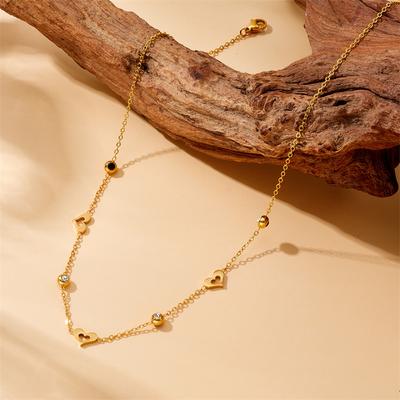 18K Gold Plated Heart CZ Charm Necklace, Dainty Love Link Chain Pendant Necklace for Women, Trendy Jewelry