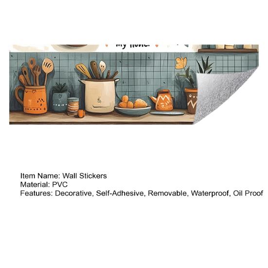 Oil Proof Wall Stickers Wallpaper, Kitchen Backsplash Wall Protector, Cookware Pattern Waterproof Heat Resistant Wall Sticker, Self-Adhesive Sticker