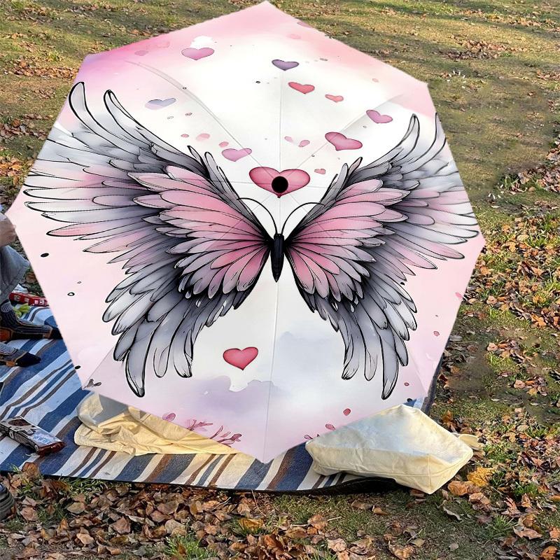 1pc Wings Hearts Automatic Open/Close Umbrella Compact Folding Umbrella with 8-Rib Shaft for Women/Men, Elegant Birthday1190S