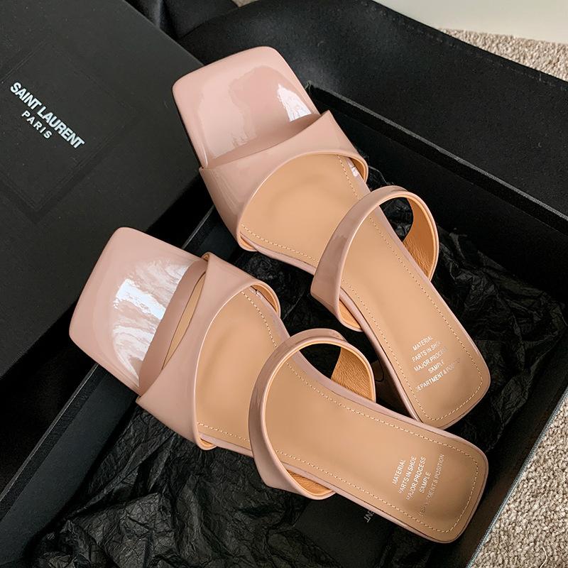 2025 New Square Head with Nude Sandals for Women, Summer Thick Heels, Open Toes, Cool Slippers, Black High Heels for Women