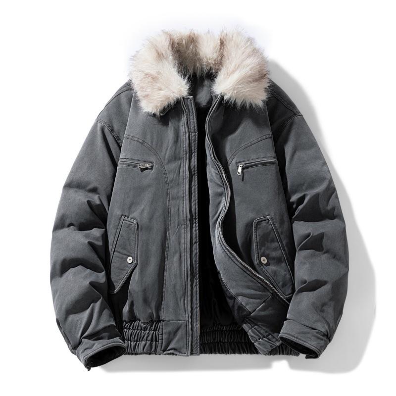 

Зимняя хлопковая одежда с воротником из овечьей шерсти, свободный повседневный стиль в американском стиле для зимы XXL чёрный