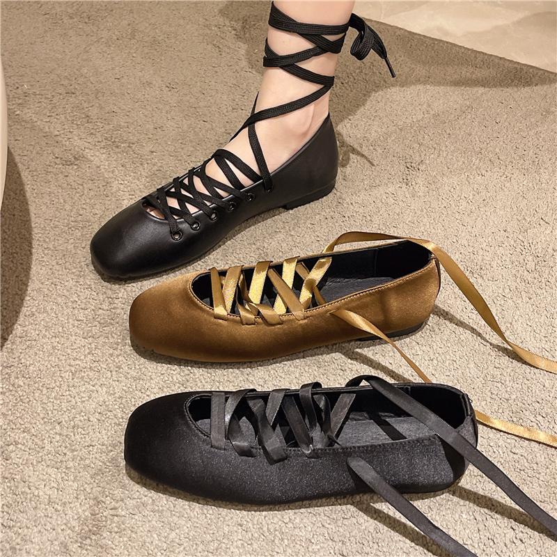 Fashion Shoes Woman Flats Square Toe Dress Retro Ballerinas New Big Size Mary Janes Big Size Shoes Woman Ballet Flats Female Footwear Sq