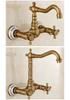 Retro French Copper Wall-Mounted Double Handle Faucet for Kitchen and Balcony.
