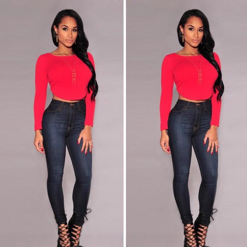 European Station Autumn Solid Color Plus Size Women's Hip-hugging Pencil Jeans