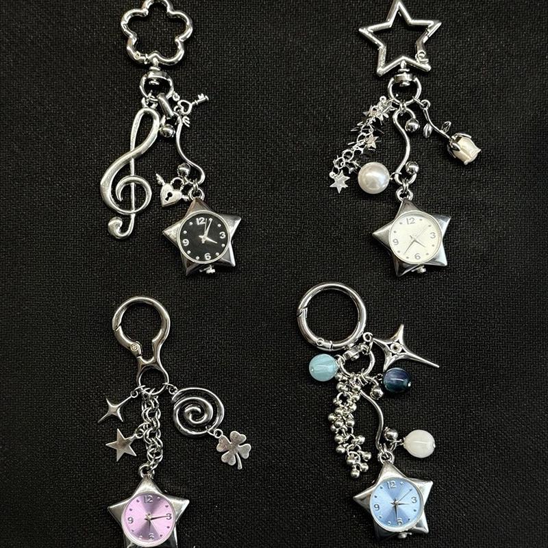 Retro Star Watch Keychain Y2K Carabiner Pendant Couple'S Bag Charms Hangings Ornament Accessories