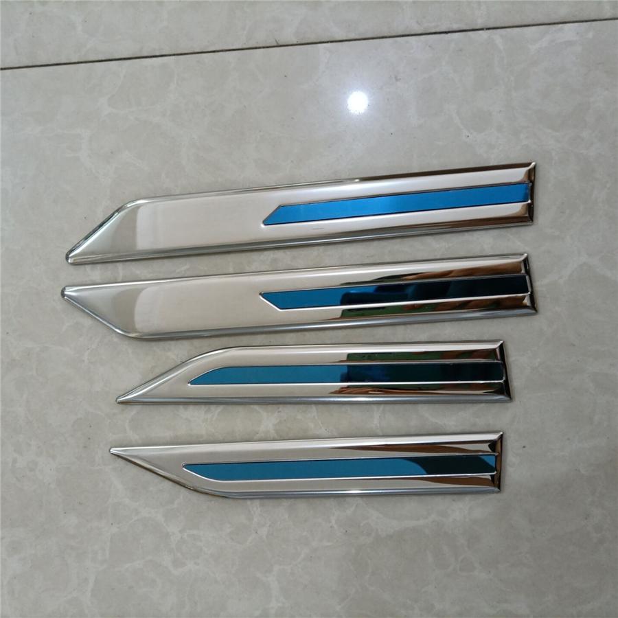 2Pair Universal Stainless Steel Car Side Body Fender Trim Decoration Chrome Blue