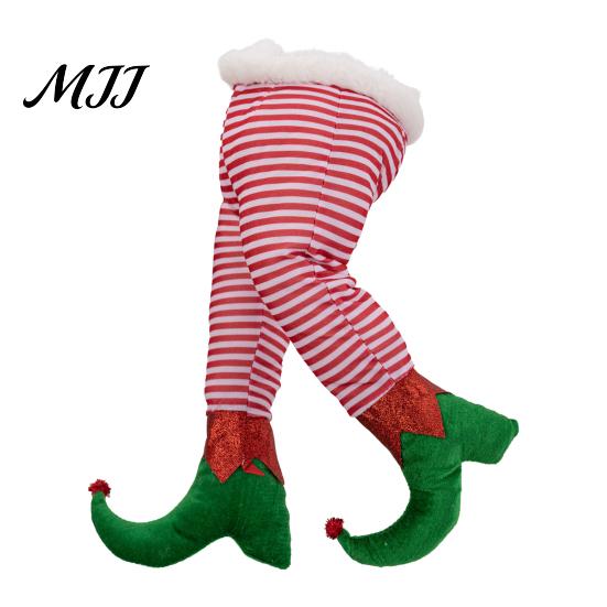 Xmas Home Ornament Christmas Elf Legs Tree Ornaments, Plush Stuffed Stuck Window Hanging Topper Decorations for Tree, Indoor Outdoor Holiday