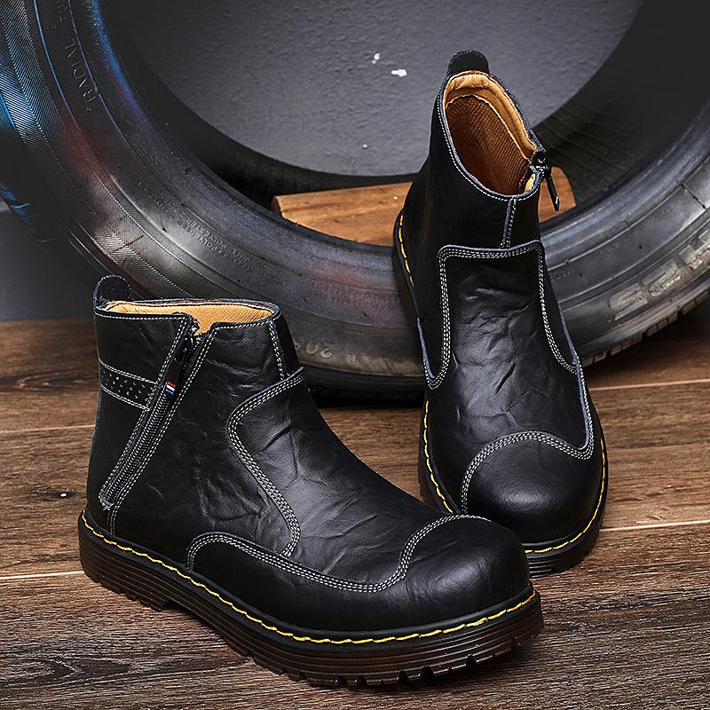 Podzimní pánské pracovní boty nadměrných velikostí Chelsea Boots Retro britský styl vysoké boty z pravé kůže