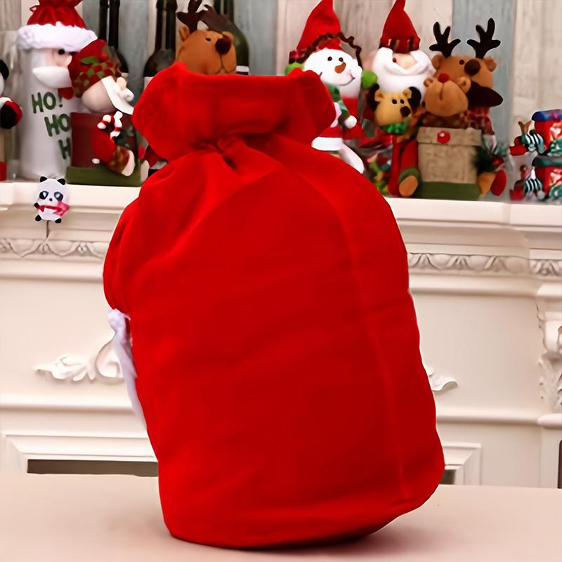 1PC Red Large Capacity with Drawstring Closure Christmas Gift Bag for Xmas Santa Claus Backpack Plush Present Sack Bags