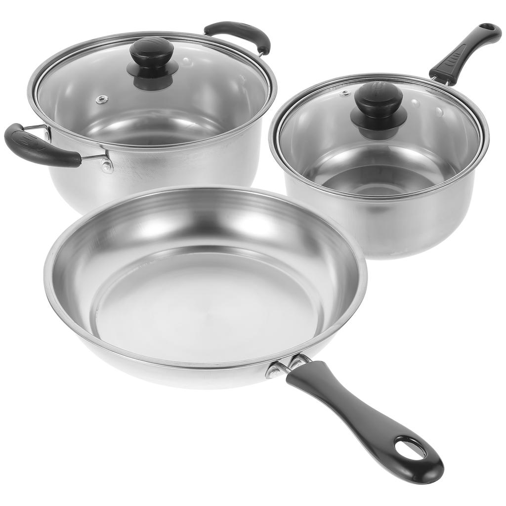 430 Stainless Steel Cookware Set Soup Pot Milk Pan Frying Pan (3 Piece Set) Strainer Noodle Stew Fettuccine Pasta Cooking
