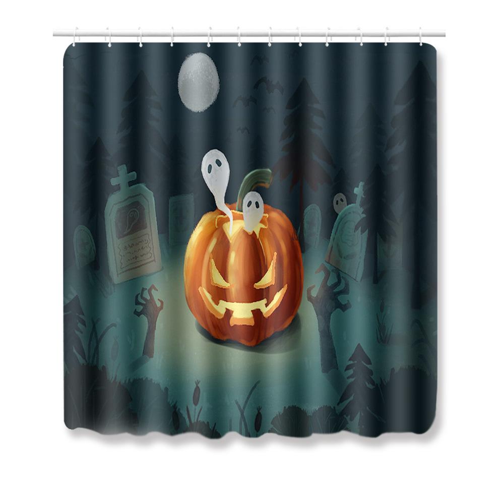 Halloween Bathroom Shower Curtain Floor Mat Combination Four-Piece Set Bathroom Toilet Carpet Door Mat