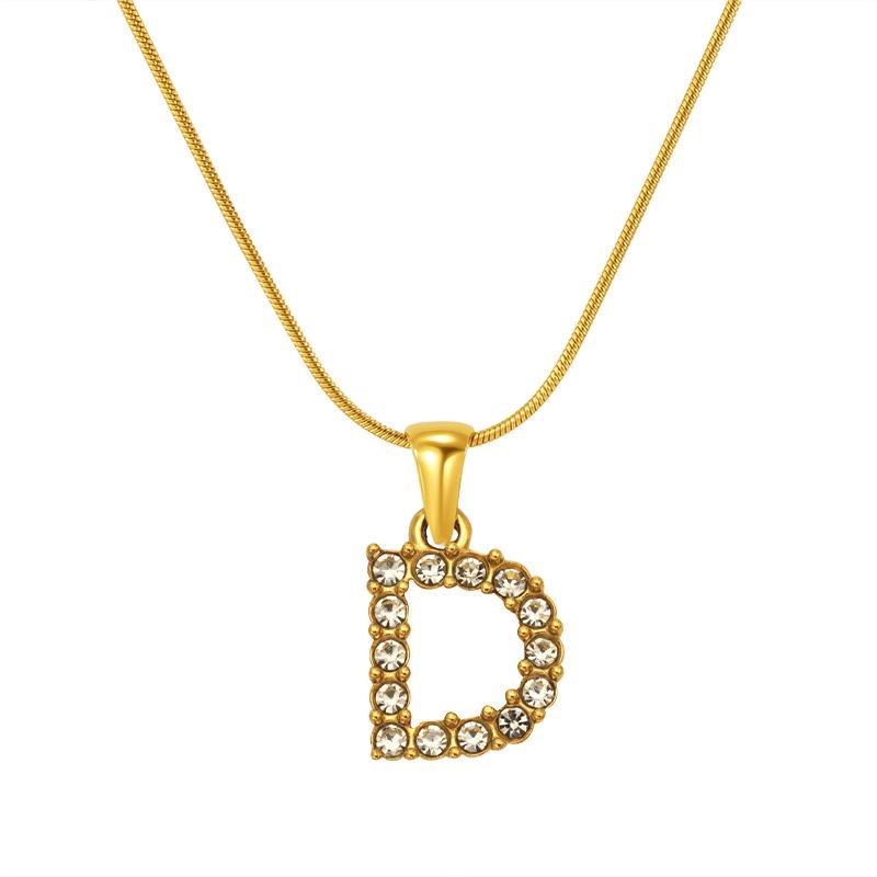 European & American Stainless Steel Diamond Alphabet Pendant Clavicle Chain Necklace for Women
