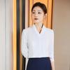 Women's Plus Size V-neck White Blouse: Professional Workwear and Flight Attendant Uniform
