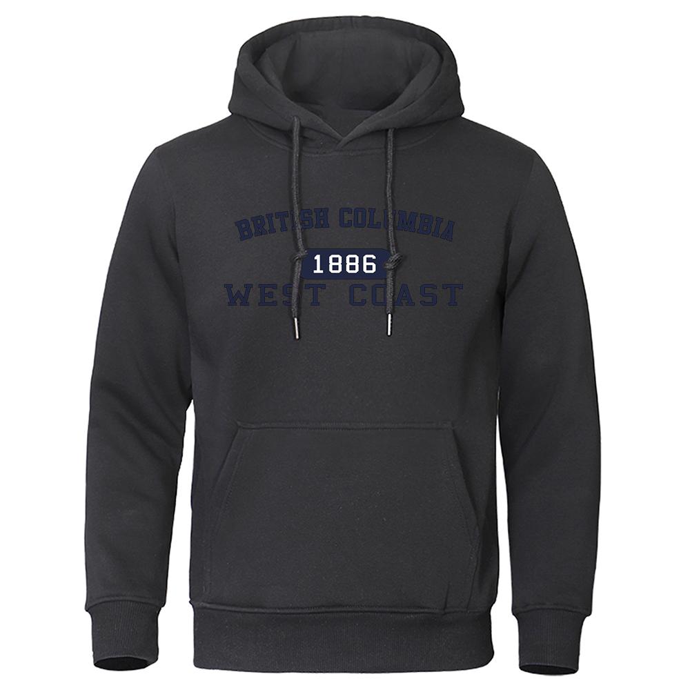 

British Columbia 1886 West Coast Letter Mans Hoodie Soft Pocket Hoody Autumn Crewneck Streetwear Autumn Fleece Female Streetwear 2XL