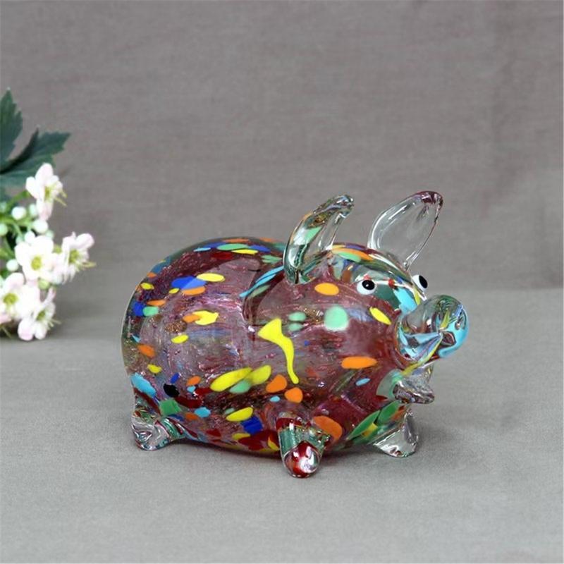 Glass Pig Miniature Sculpture Chinese Zodiacs Animal Figurine Collectible Ornament for Home Office Desktop Decoration