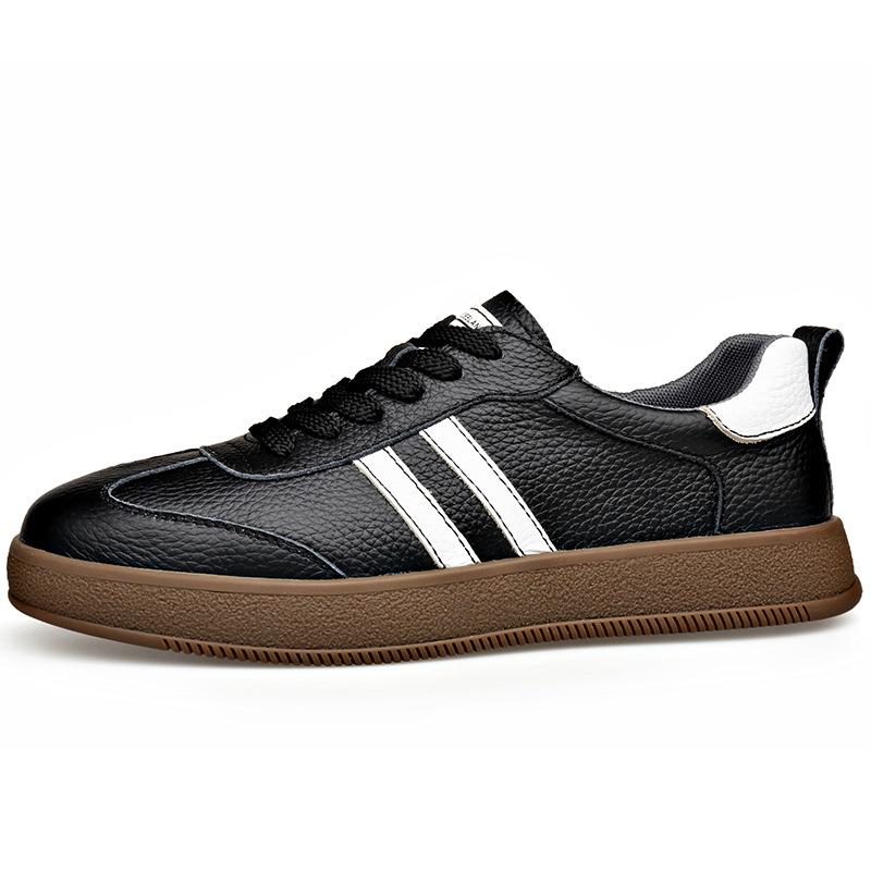 New Men Genuine Leather Casual Shoes Street Cool Striped Flat Skate Shoes Young Man Sneaker