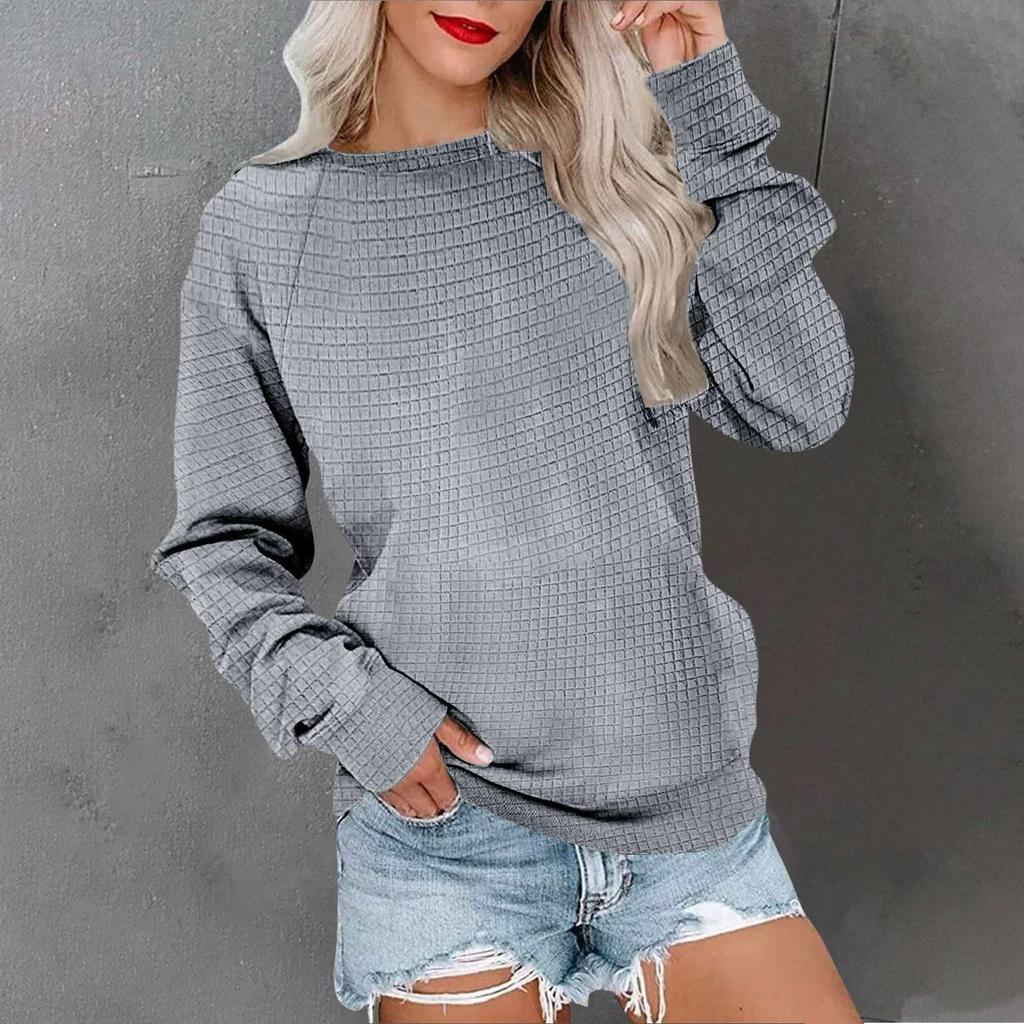 Women's Fashionable Long-sleeved Pullover And Solid-color  Sweatshirt