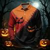 Men's Quick Dry Mesh Long Sleeve Golf Shirt with Halloween Print for Casual Wear