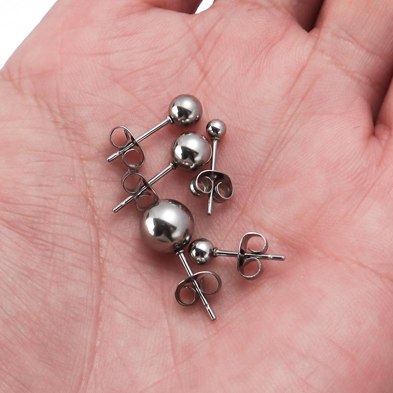 10set/lot Stainless Steel Round Ball Earrings Set Stud Post Spherical Ear Studs 2/3//5/6/7/8mm Earring Jewelry for Women Gifts