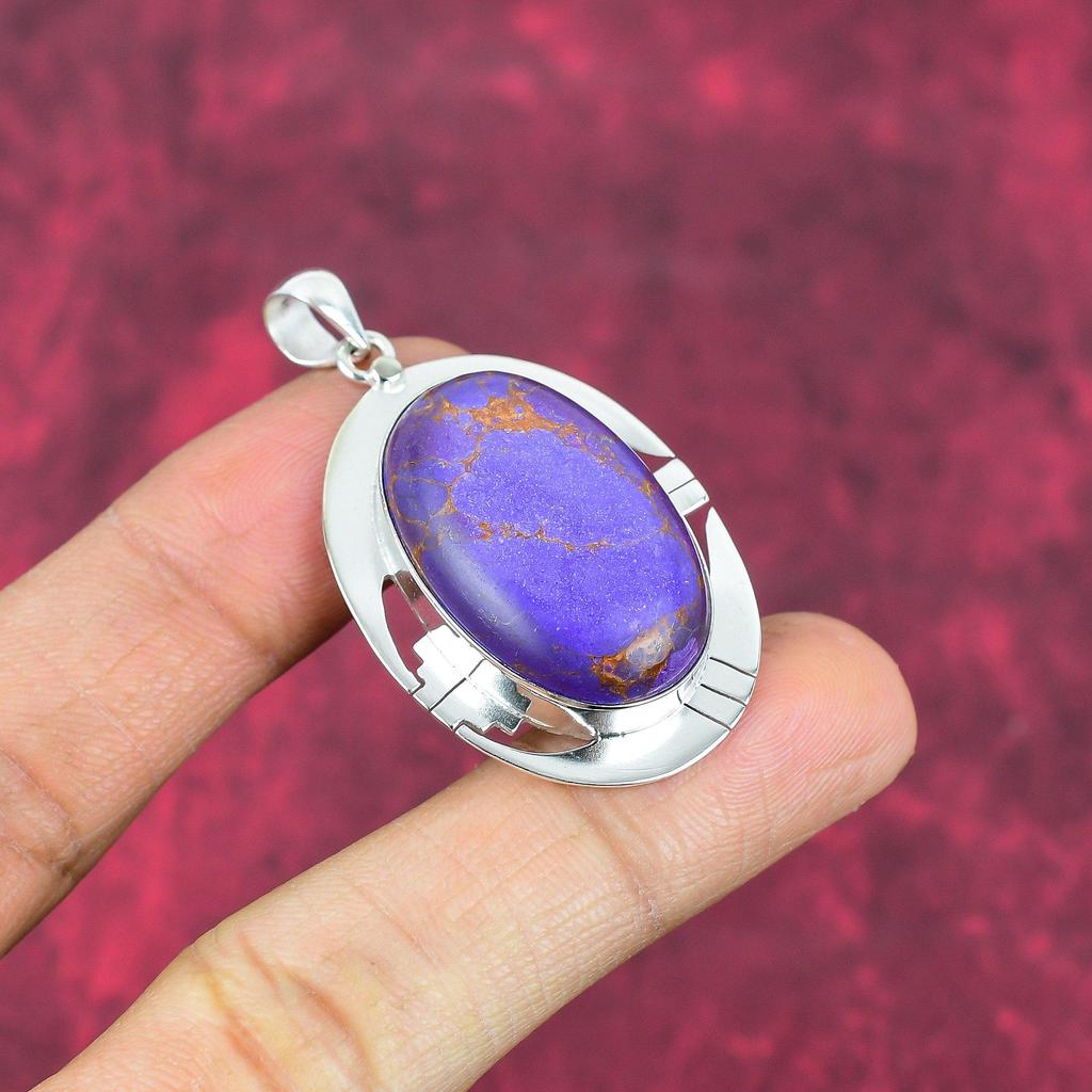 Purple Copper Turquoise Pendant, 925 Solid Sterling Silver Jewelry, Gemstone Pendant, Gift For Her Handmade Dainty Jewelry