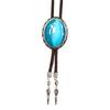 Vintage Oval Shape Stone Pendant Bolo Tie Western Braided Rope Adjustable Necktie Jewelry Shirt Collar Chain Necklace