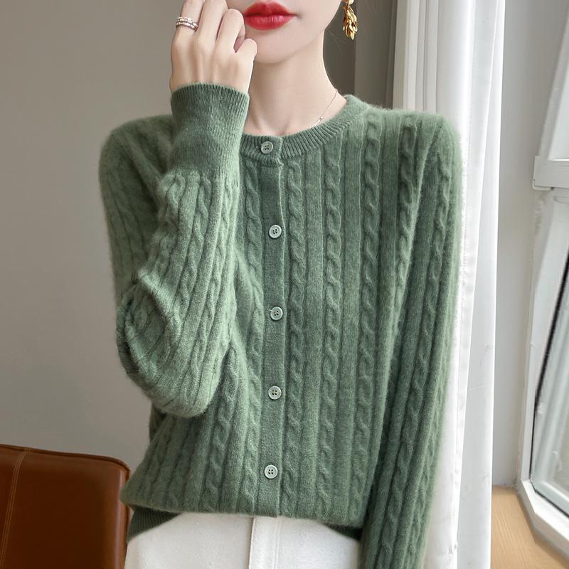 Dámský pletený kardigan s kulatým výstřihem Andy Cashmere Sweater Coat - Podzim 2025, Korejský styl