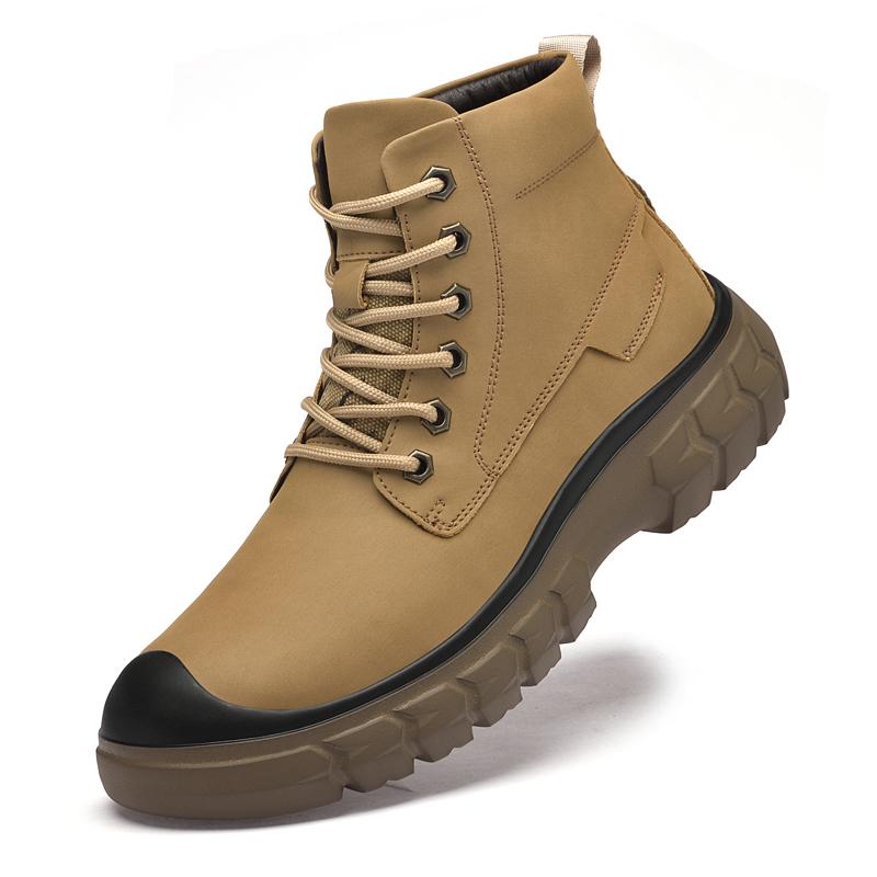 

Fashion High Quality Genuine Leather Comfort Soft Outdoor Walking Boots Luxury Brand Handmade High Top Mens Boots Retro Style Work Boots 45 жёлтый