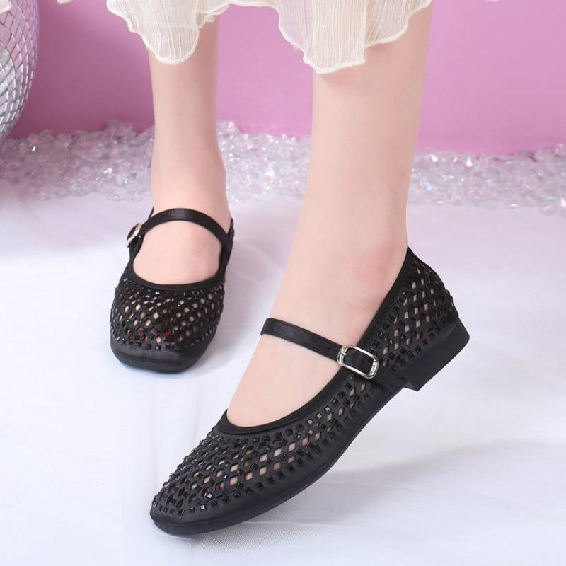 Women's Flats Summer Breathable Single Shoes Hollow Out Mesh Sandal Fashion Ballet Flats Mary Jane Shoes for Women Zapatos Mujer
