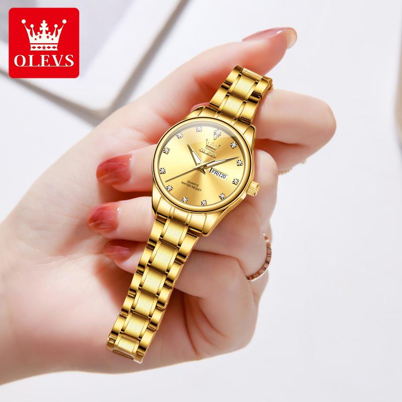 Oulishi Women's Classic Business Quartz Watch with Double Calendar and Steel Band