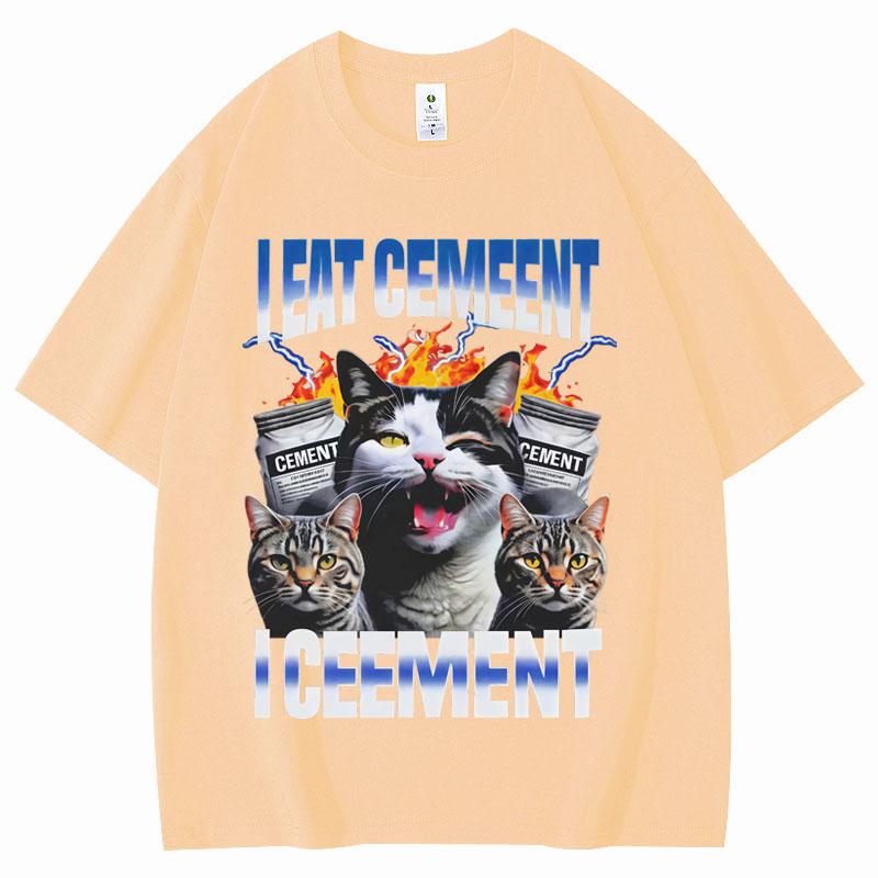 I Eat Cement Cursed Cat Funny Vintage Meme T Shirt Fashion Short Sleeve T-shirts Men Women Clothing High Quality Cotton T-shirt