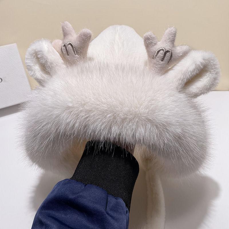 Hat female autumn and winter new Korean version cute antlers hairball ear protection plush hat Christmas thickened Northeast Lei Feng hat