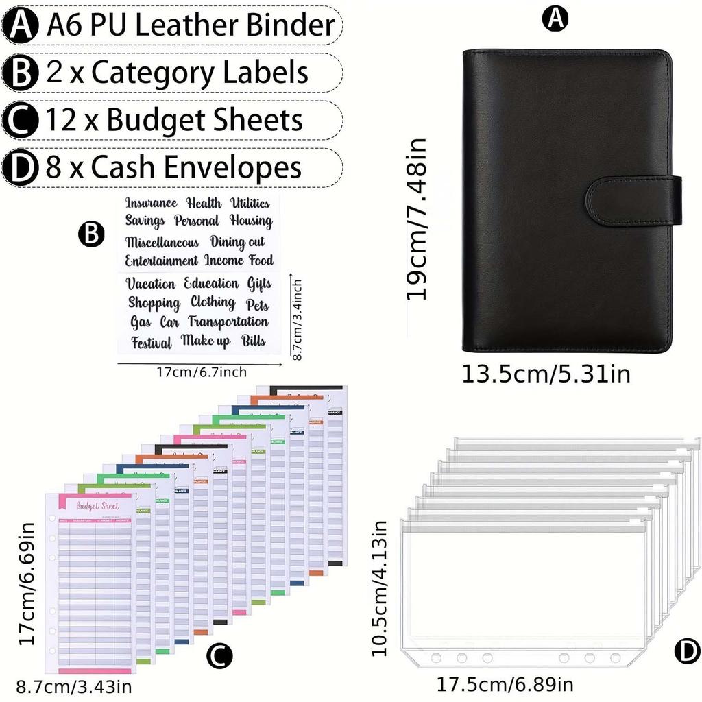 A6 Binder, Hand Account Book, Patterned Notebook, Leather PU Loose Leaf Notebook, Cash Loose Leaf Bag, Budget Card Notebook
