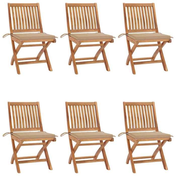 Exclusive House - Folding Garden Chairs with Cushions Set of 6 Teak Wood