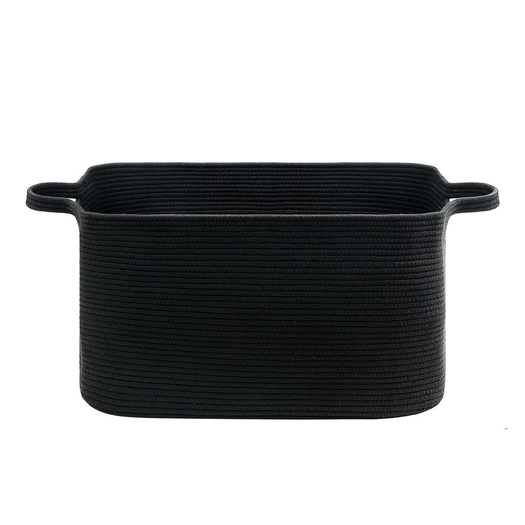 Cesto Grande Rettangolare per Coperte Intrecciato in Corda di Cotone per Nursery, Cesto per Bucato per Conservazione, Soggiorno, Organizer per Giocattoli con Manico