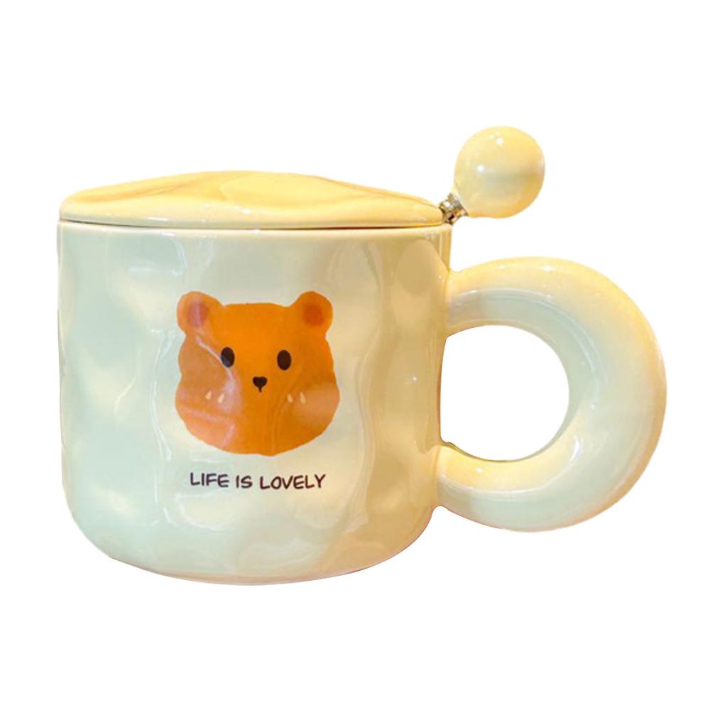 Birthday Gift Cute Little Bear Ceramic Cup for Boys and Girls Drinking Water Cup with Lid Spoon Couple Cup