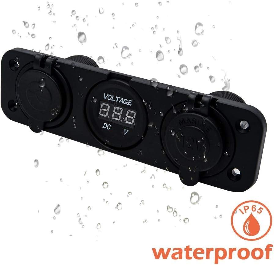 Dual USB Socket Charger + LED Voltmeter + 12V / 24V Power Outlet 3 In 1 Multi-function Three Hole Panel for Truck Trailer Boat Camper Motorhome