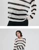 Women's Summer Striped Linen Knitwear: Openwork Long Sleeve Loose T-shirt Cardigan