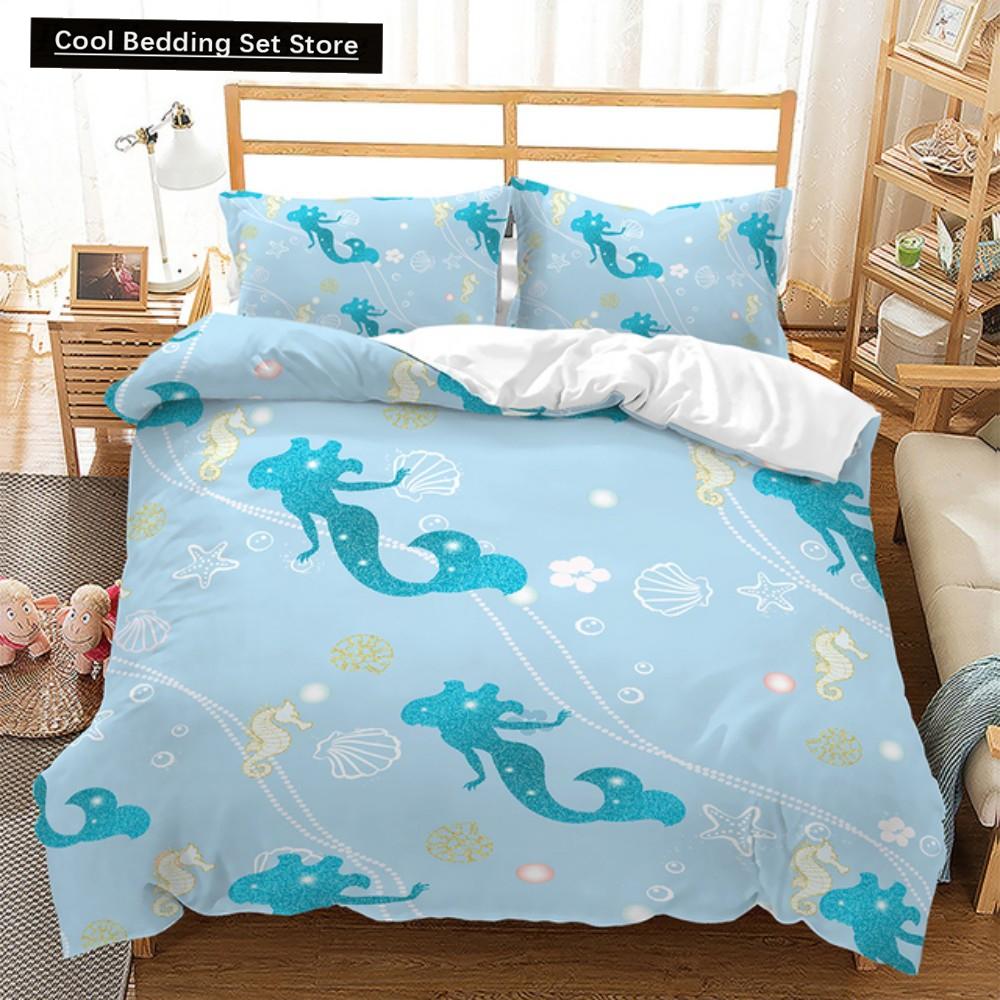 Beautiful Rainbow Mermaid Bedding Set Polyester Duvet Cover Set Single Full Twin Queen Comforter Sets for Girls Women Bed Linen