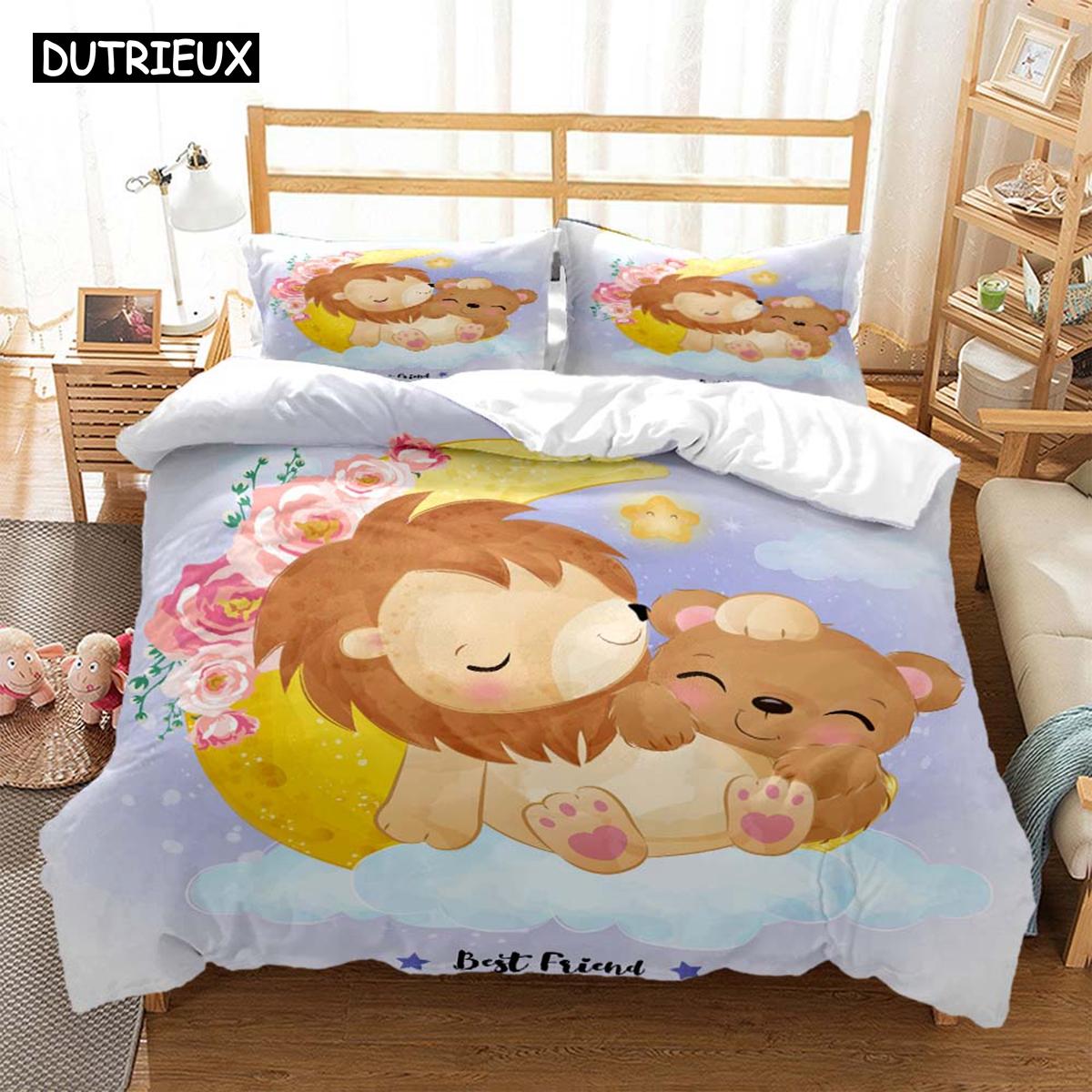 

Vibrant Comfortable Moon Little Animal Sleep Print Digital Polyester Sets Girl s Bed For Teens 2pcs Quilt Comforter (quilt)-EU Single(135*200cm)3pcs