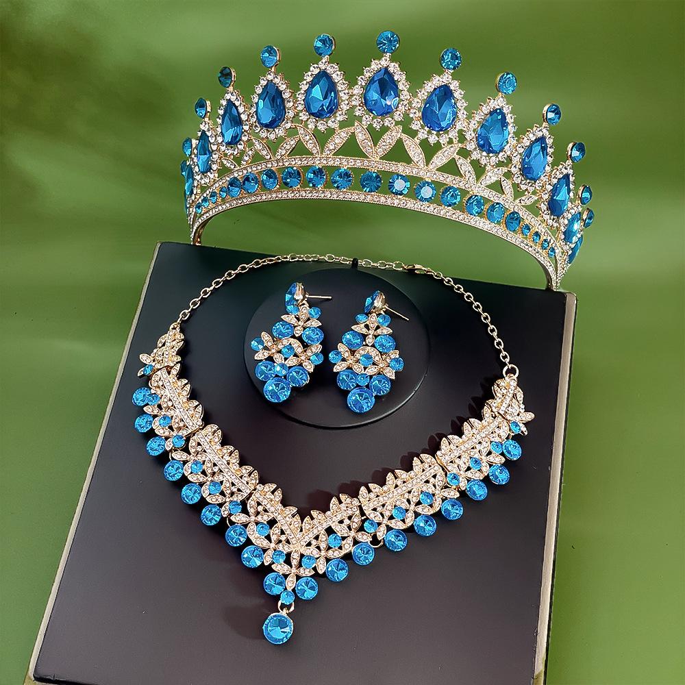 New Bridal Crown Three Piece Suit Wedding Crown Tiara Necklace Earrings Korean Super Fairy Wedding Dress Accessories