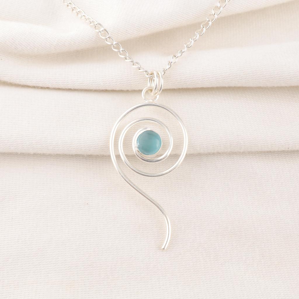 Blauer Katzenaugen Edelstein Anhänger, 925 Sterling Silber Anhänger Schmuck, Handgefertigter Schmuck Anhänger, Ausgleichender Schmuck Geschenk für Frauen