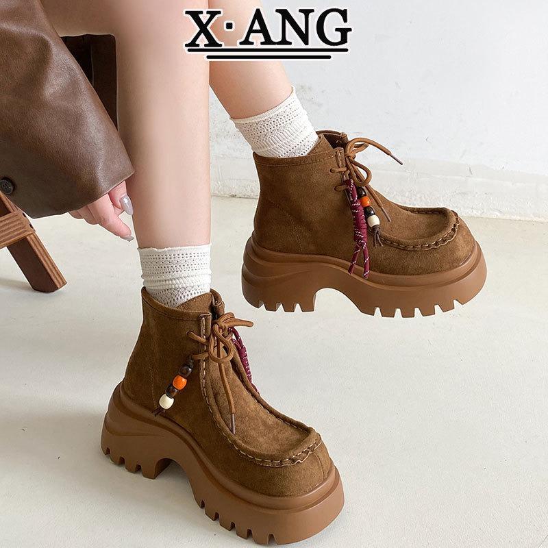 Leather Martin Boots Women's Autumn and Winter New Thick-soled Heightening Short Boots Locomotive Tooling Boots