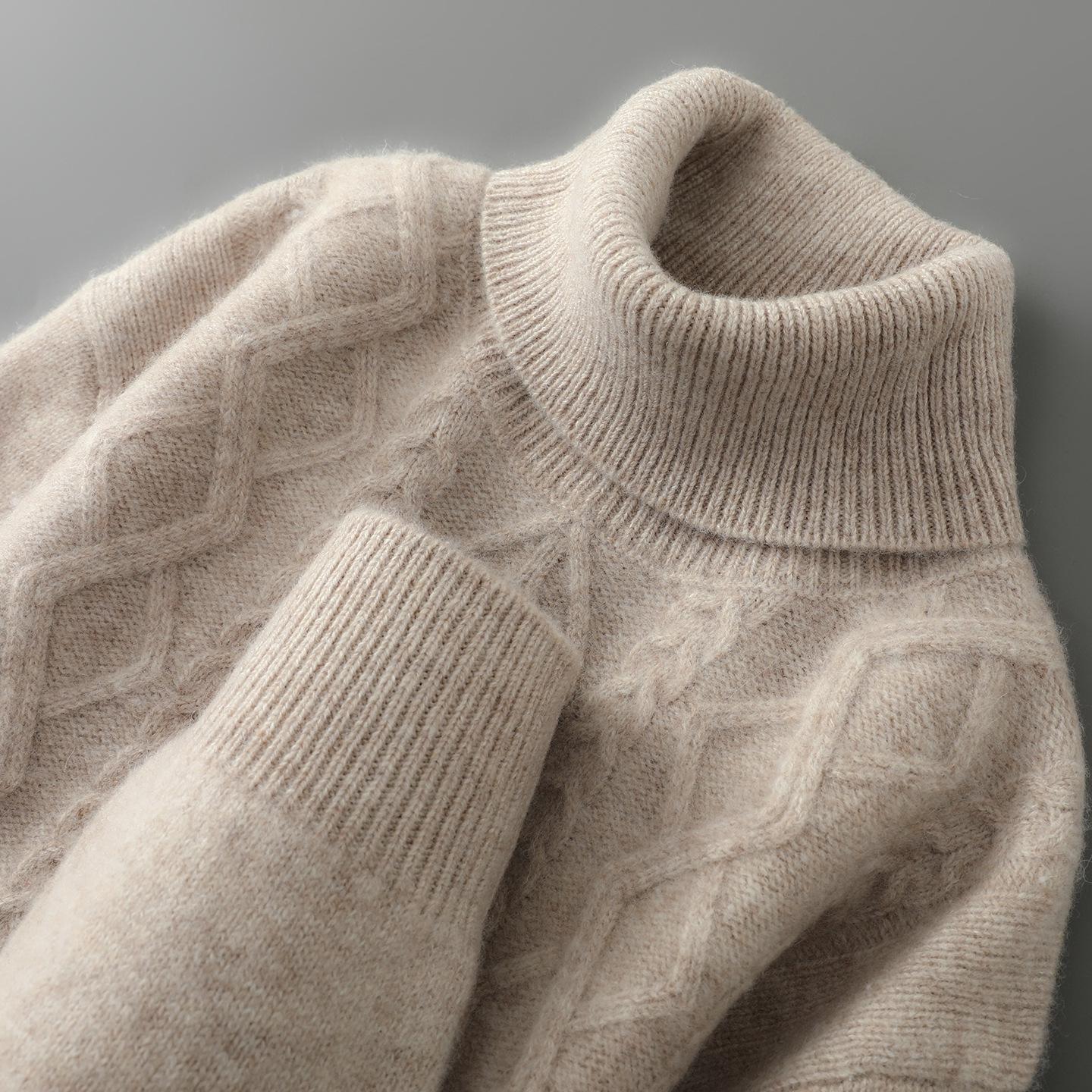 Men s 100% Pure Wool High Neck Diamond Knit Sweater - 2025 Autumn/Winter Collection XXXL