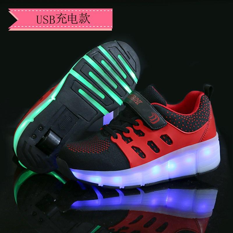 Neue Jungen Einrad Leucht-Laufschuhe Mädchen USB-Aufladung Zyklus LED Leuchtende Radschuhe Trend Skates