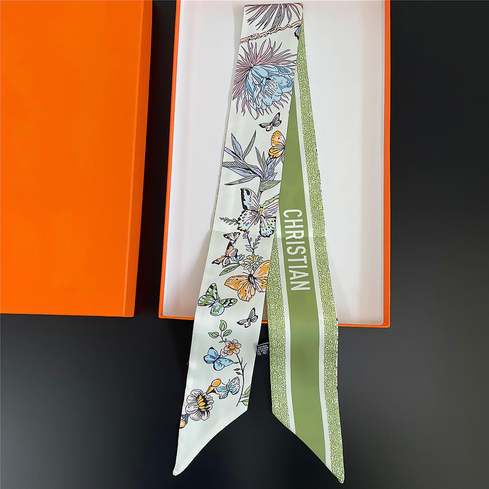 Spring Korean Version Versatile Tarot Butterfly Flower Women s Fashion Long Ribbon Ribbon Small Scarf  Scarf Women Luxury 100x6cm