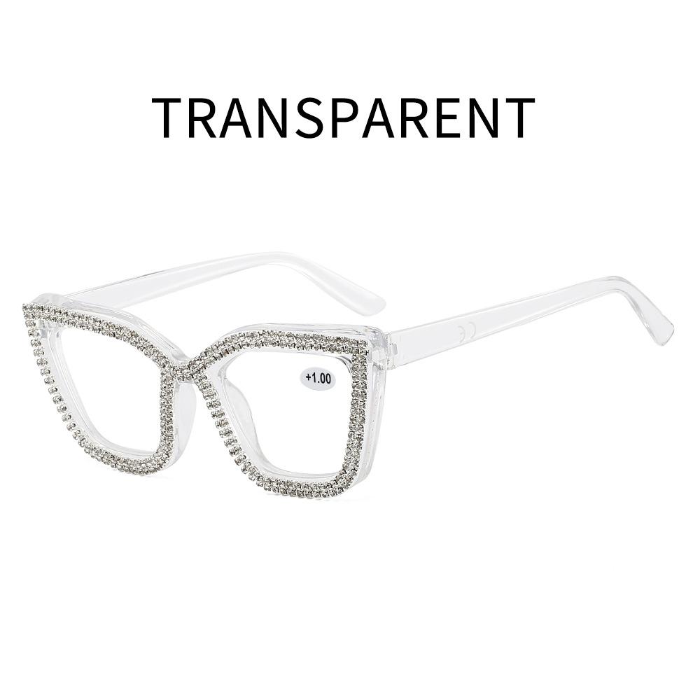 

KLASSNUM Cat Eye Diamond Reading Glasses Women Brand Designer Flat Mirror Computer Myopia Optical Eyewear Presbyopia Eyeglasses +400 прозорий