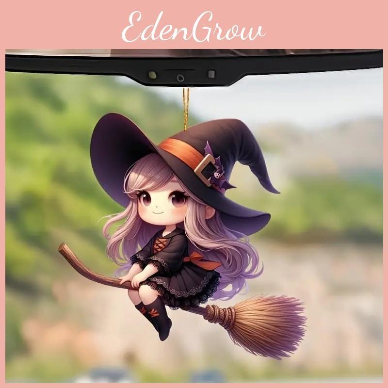 Car Halloween Acrylic Decoration Pendant Cartoon Witch Broom Supplies Interior