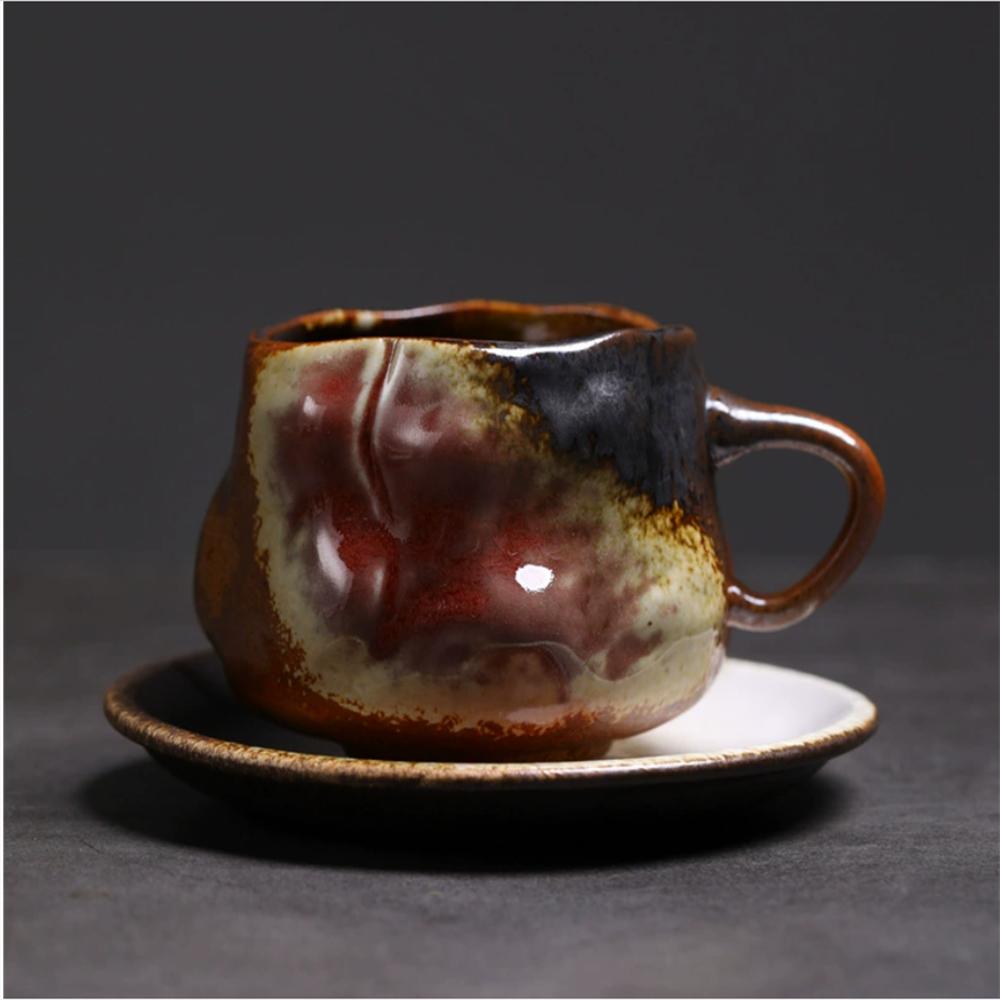 1X Japanese Style Creative Retro Ceramic Coffee Cup Mugs Saucer Set Tea Coarse Coffee Milk Cups Mug