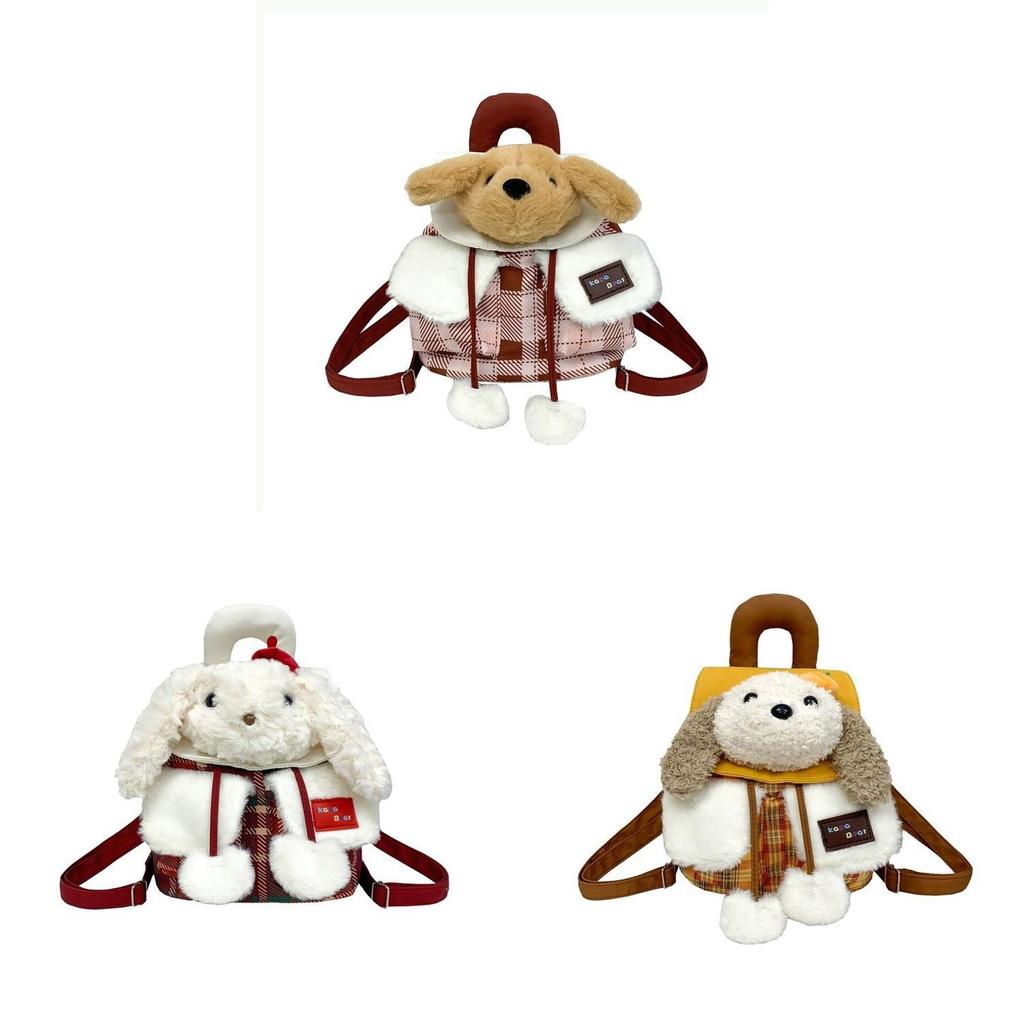 Cute Bunny Plush Backpack With Checkered Pattern For Daily Use And Storage